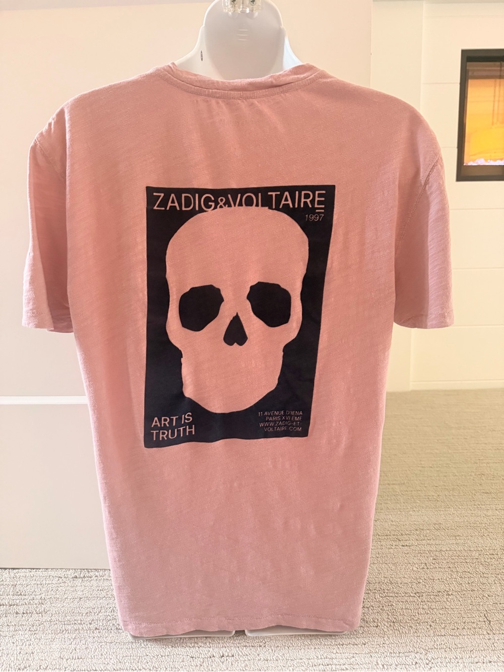 ZADIG & VOLTAIRE Awesome Rose & Navy Pocket Front Skull T-Shirt S NEW (repair)